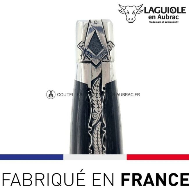 couteau laguiole mouche prestige franc maçon manche en ebène