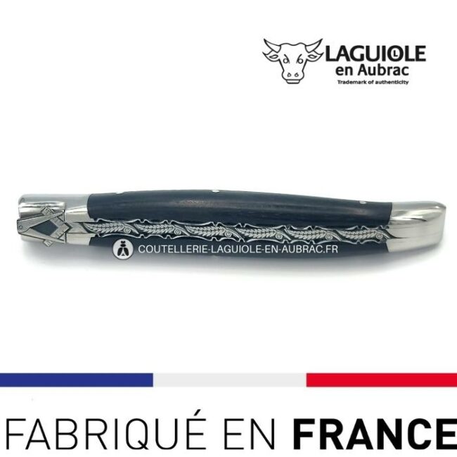 couteau laguiole mouche prestige franc maçon manche en ebène