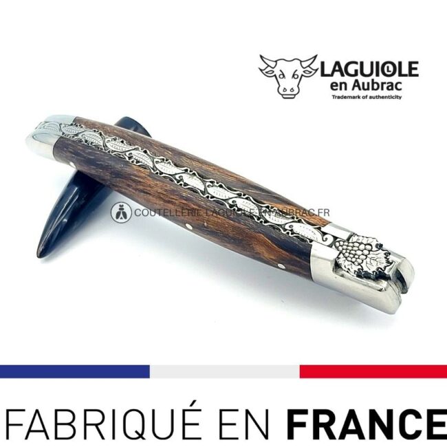 couteau laguiole mouche prestige grappe de raisin manche en cep de vigne
