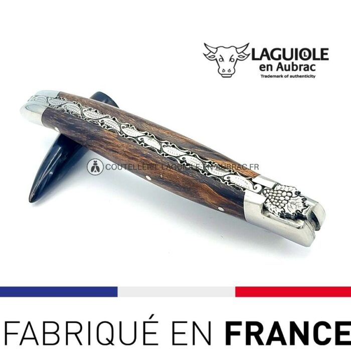 couteau laguiole mouche prestige grappe de raisin manche en cep de vigne