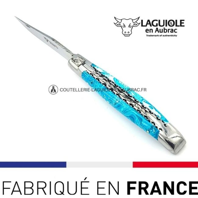 couteau pliant laguiole double platines ciselées manche en pierre de larimar