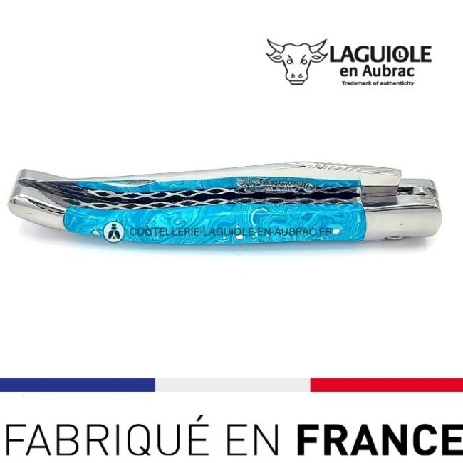 couteau pliant laguiole double platines ciselées manche en pierre de larimar