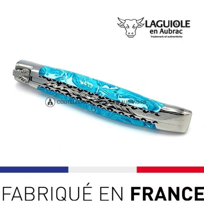 couteau pliant laguiole double platines ciselées manche en pierre de larimar