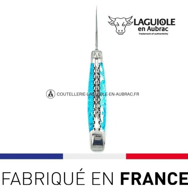 couteau pliant laguiole double platines ciselées manche en pierre de larimar
