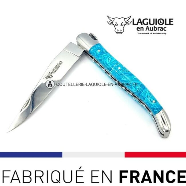 couteau pliant laguiole double platines ciselées manche en pierre de larimar