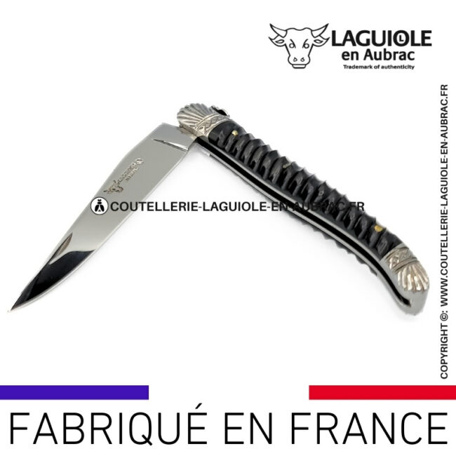 couteau laguiole manche torsadé en Ébène ressort et mitres ciselées