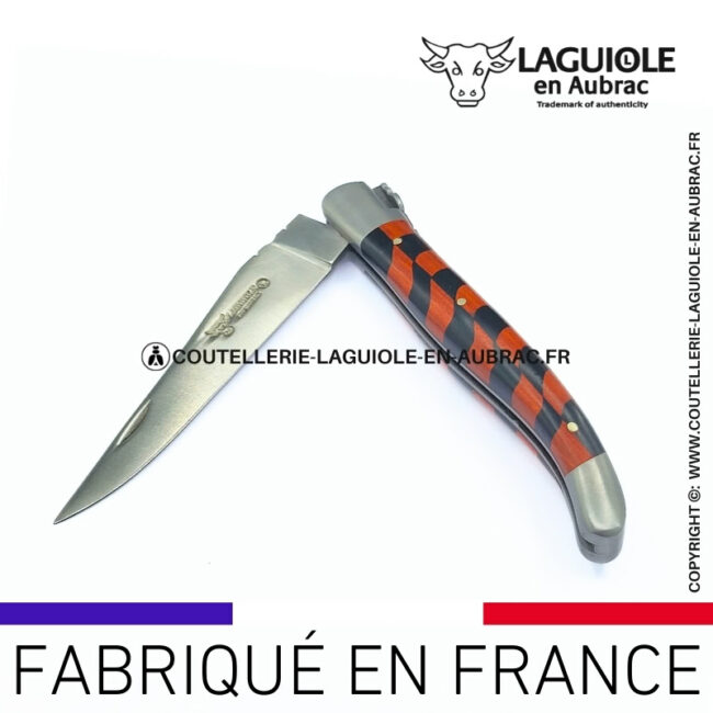 couteau laguiole marqueterie damier Ébène et red heart
