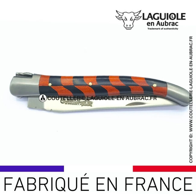 couteau laguiole marqueterie damier Ébène et red heart