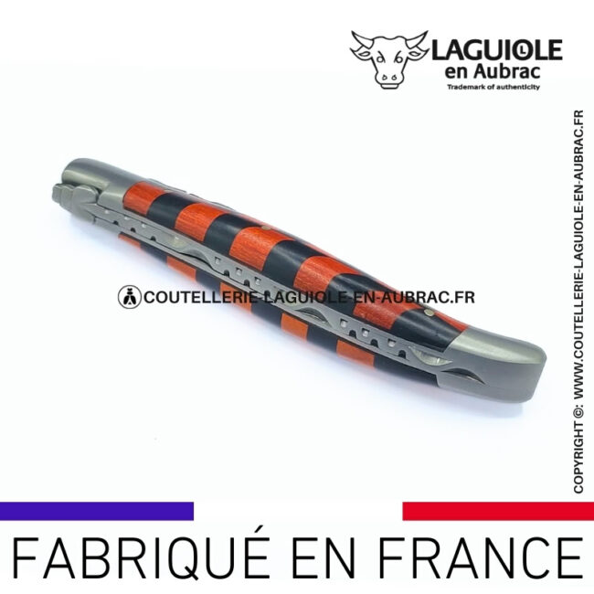 couteau laguiole marqueterie damier Ébène et red heart