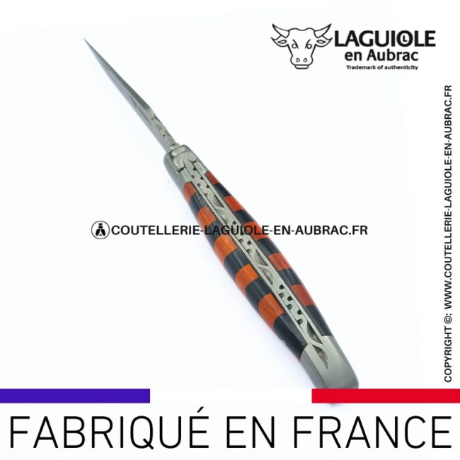 couteau laguiole marqueterie damier Ébène et red heart