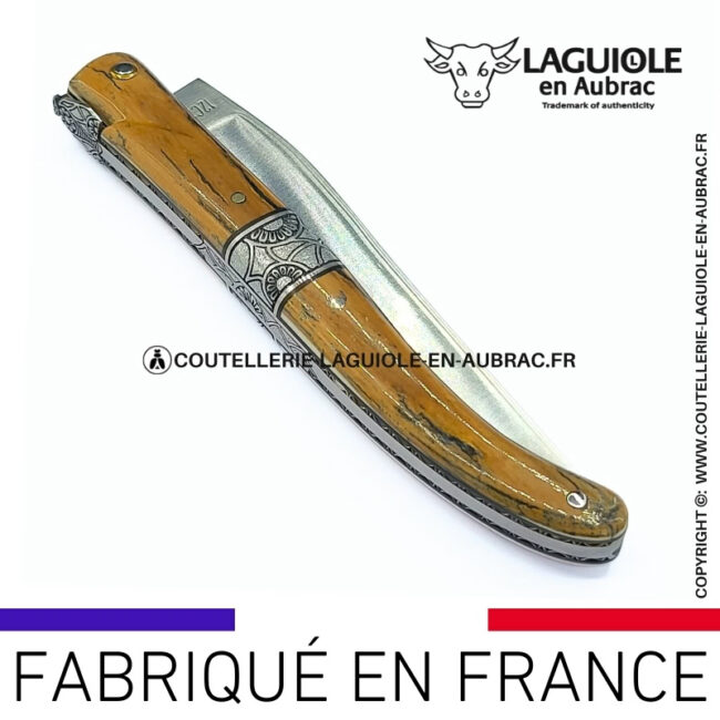 couteau laguiole plein manche mitre centrale croûte d'ivoire de mammouth