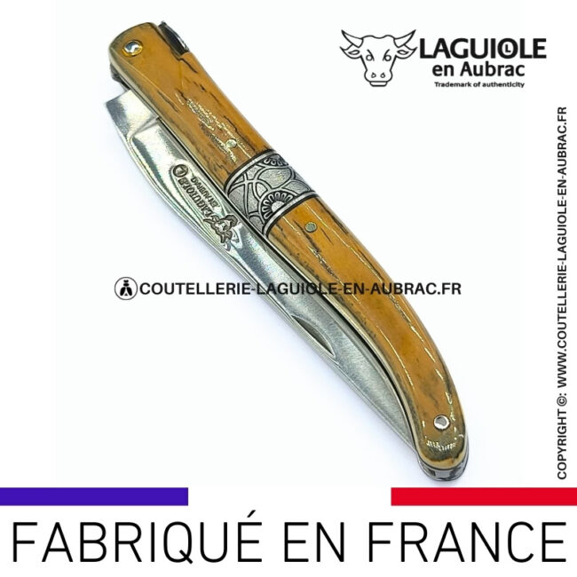 couteau laguiole plein manche mitre centrale croûte d'ivoire de mammouth