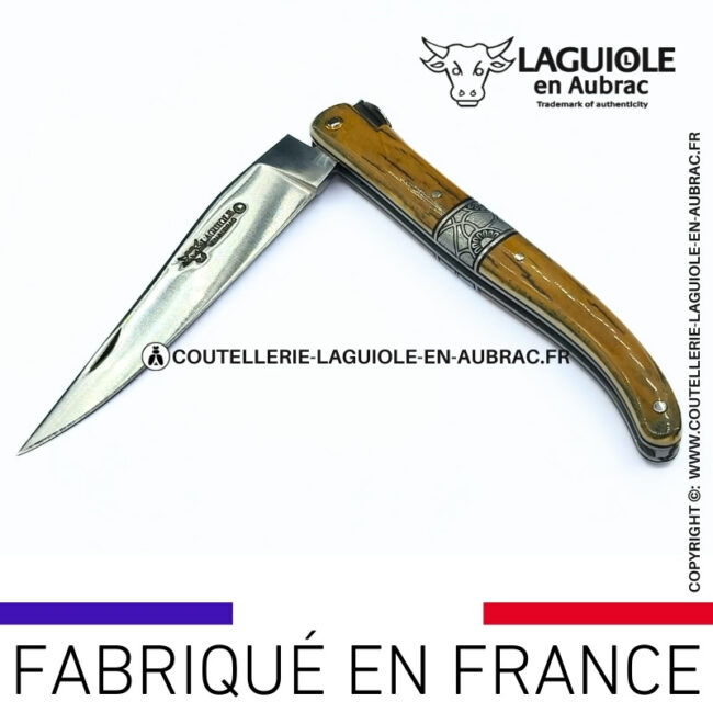 couteau laguiole plein manche mitre centrale croûte d'ivoire de mammouth