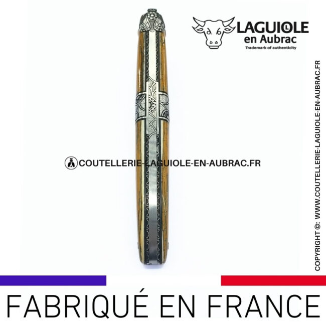 couteau laguiole plein manche mitre centrale croûte d'ivoire de mammouth