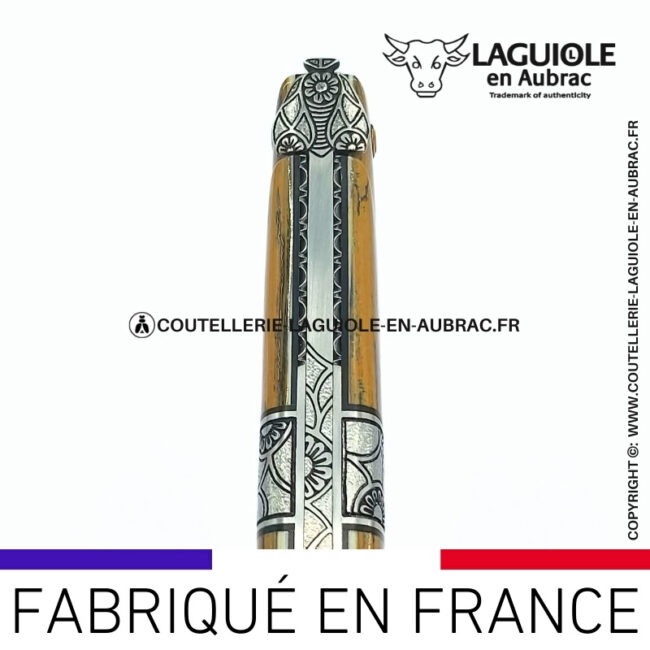 couteau laguiole plein manche mitre centrale croûte d'ivoire de mammouth
