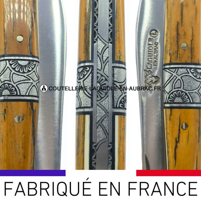 couteau laguiole plein manche mitre centrale croûte d'ivoire de mammouth