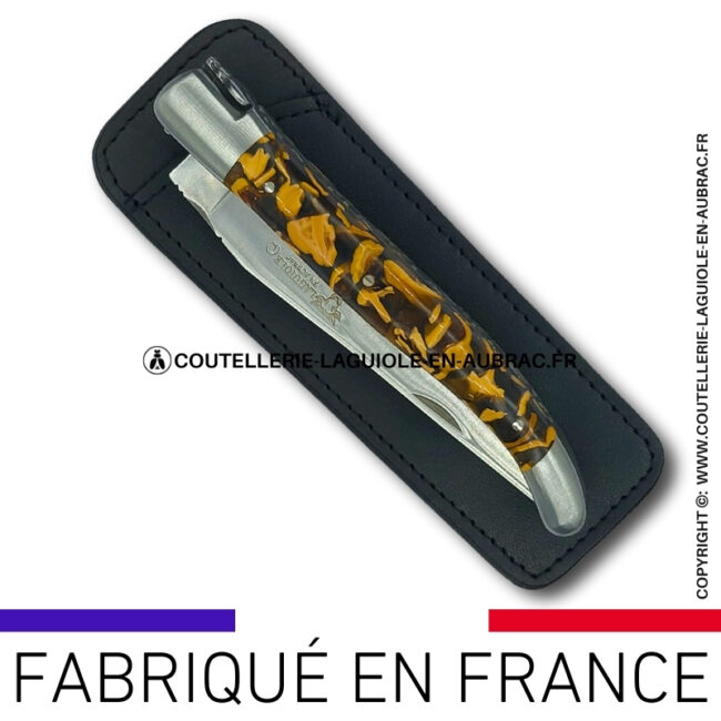 etui cuir noir lisse pour couteau pliant laguiole