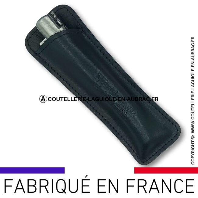 etui cuir noir lisse pour couteau pliant laguiole