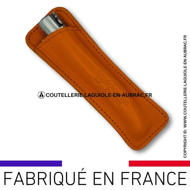etui cuir grainé orange pour couteau pliant laguiole