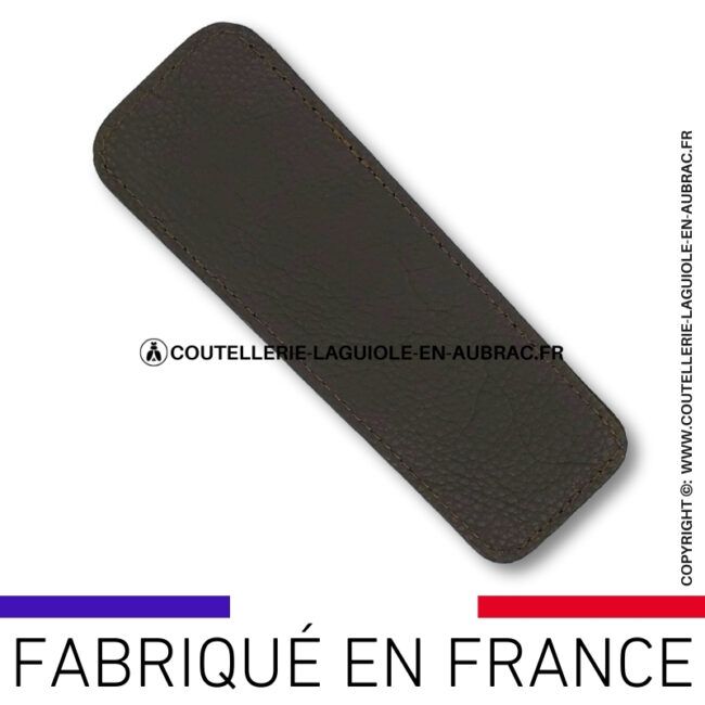 etui en cuir grainé noir cacao pour couteau pliant laguiole