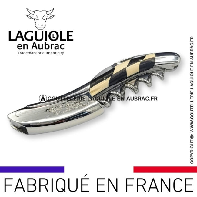 sommelier laguiole en aubrac abeille prestige – damier ebène ivoire de mammouth