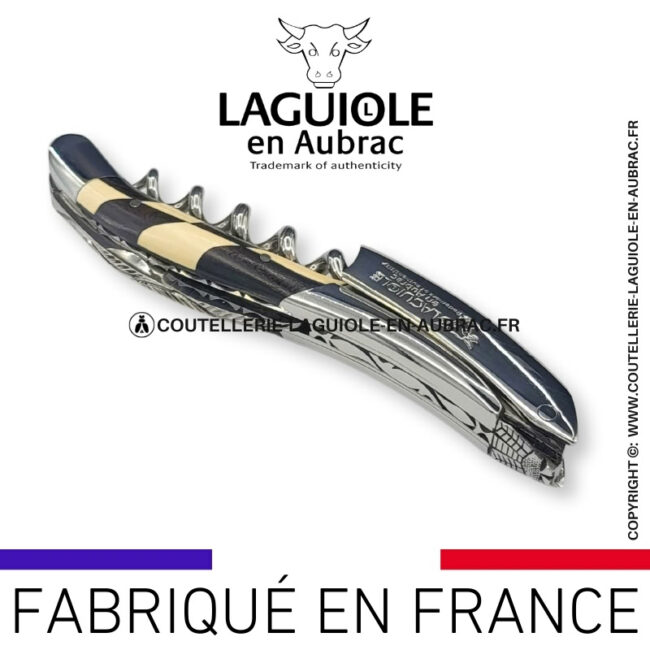 sommelier laguiole en aubrac abeille prestige – damier ebène ivoire de mammouth