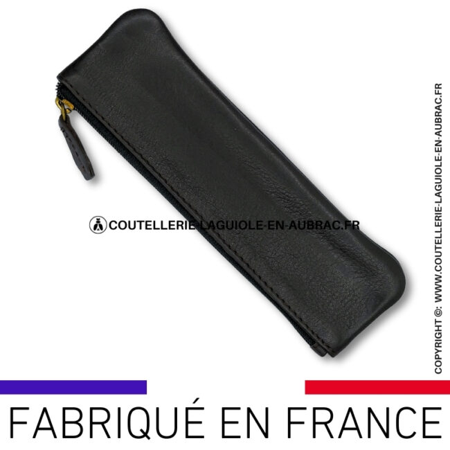 trousse en cuir noir laguiole en aubrac