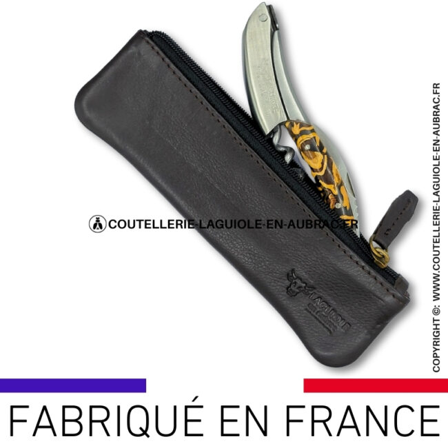 trousse en cuir noir laguiole en aubrac