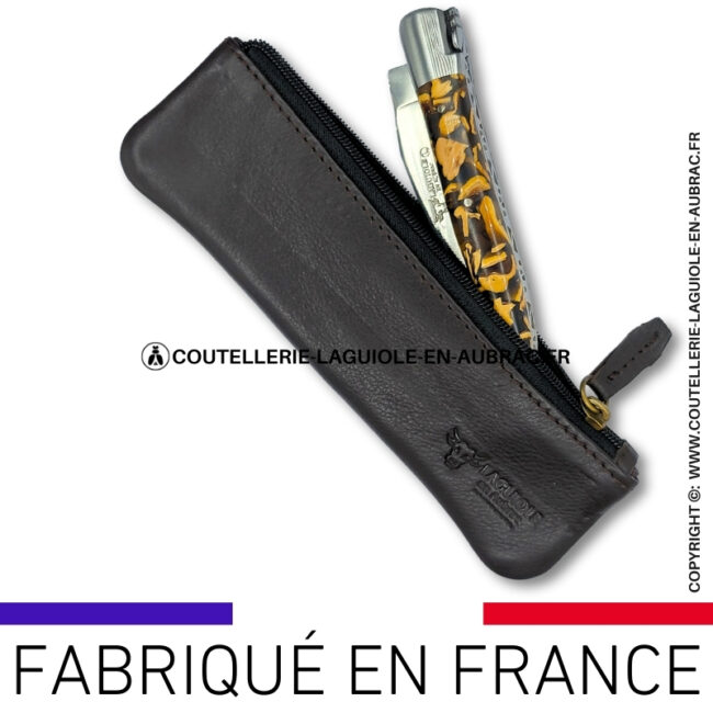 trousse en cuir noir laguiole en aubrac