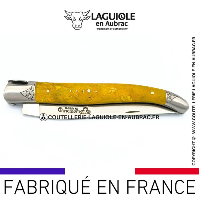 cœur de forêt: couteau laguiole en bois cheesewood abeille sculptée mitres et ressort gravés