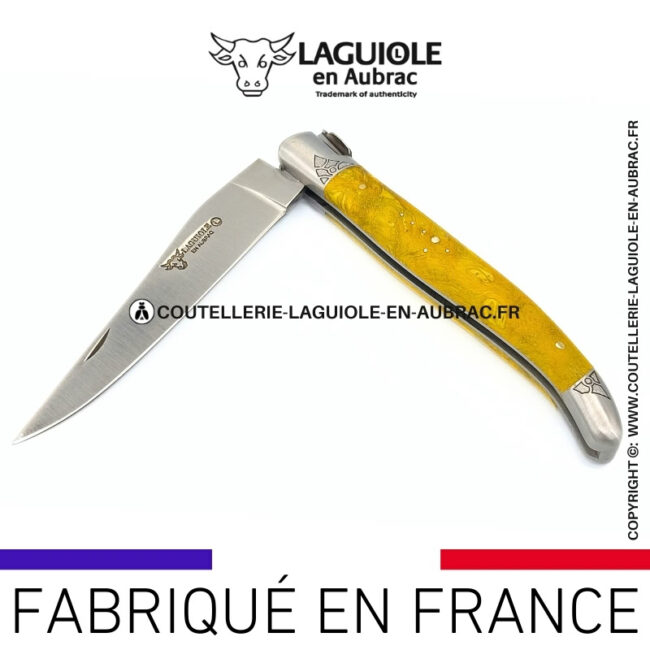 cœur de forêt: couteau laguiole en bois cheesewood abeille sculptée mitres et ressort gravés