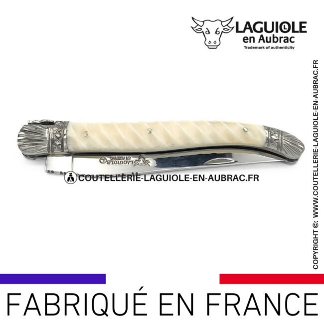 couteau laguiole manche torsadé en os ressort et mitres ciselées