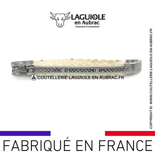 couteau laguiole manche torsadé en os ressort et mitres ciselées