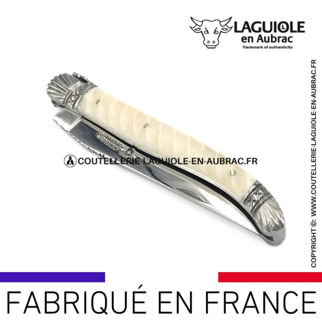 couteau laguiole manche torsadé en os ressort et mitres ciselées