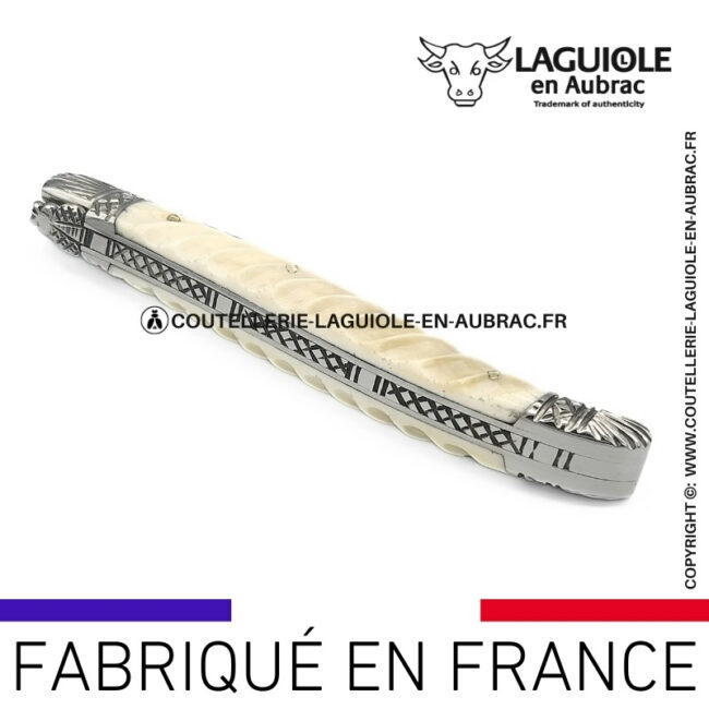 couteau laguiole manche torsadé en os ressort et mitres ciselées