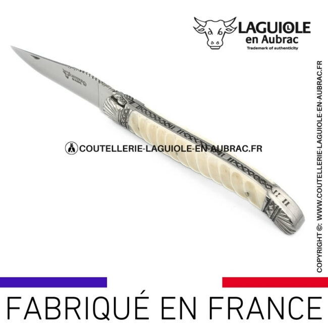 couteau laguiole manche torsadé en os ressort et mitres ciselées