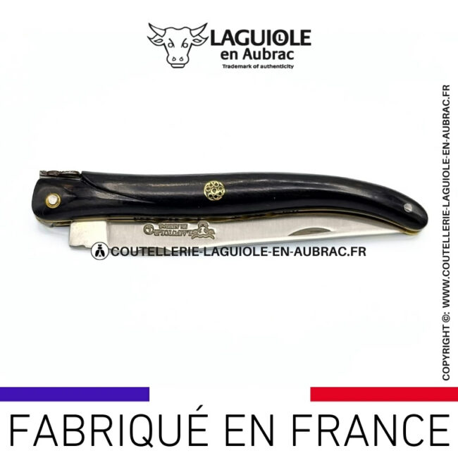 couteau laguiole plein manche en Ébène platines en laiton guillochées