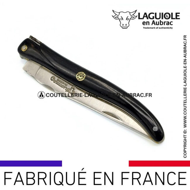 couteau laguiole plein manche en Ébène platines en laiton guillochées