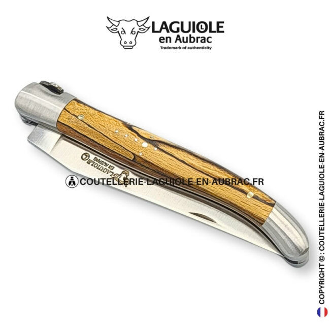 abeille architecte : couteau laguiole en bois d'aubrac – abeille sculptée – ressort alvéolé