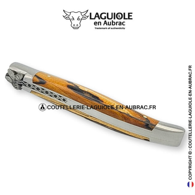 abeille architecte : couteau laguiole en bois d'aubrac – abeille sculptée – ressort alvéolé
