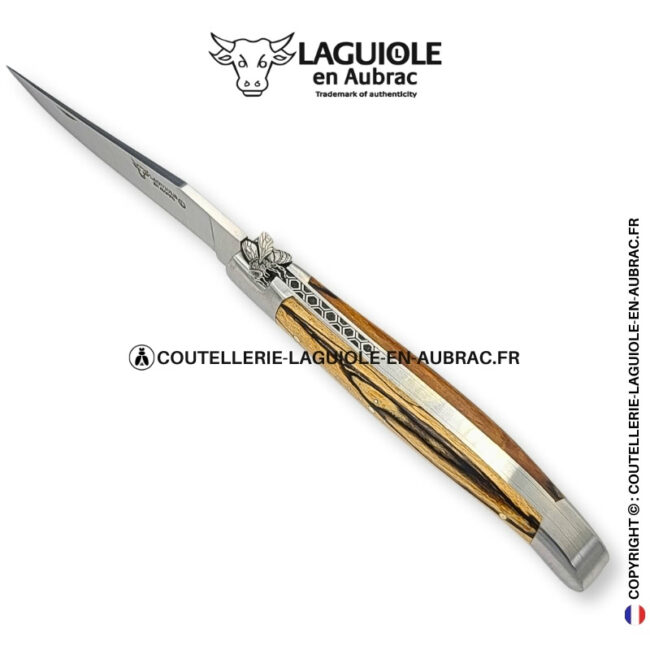 abeille architecte : couteau laguiole en bois d'aubrac – abeille sculptée – ressort alvéolé