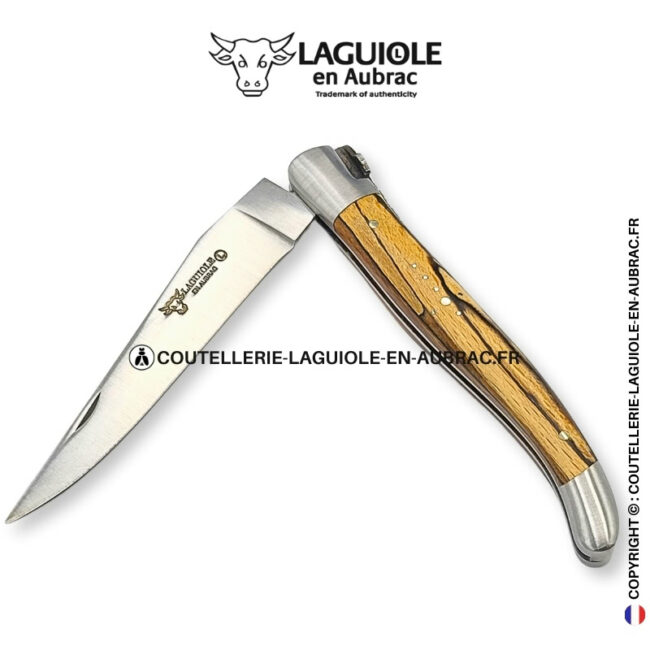 abeille architecte : couteau laguiole en bois d'aubrac – abeille sculptée – ressort alvéolé