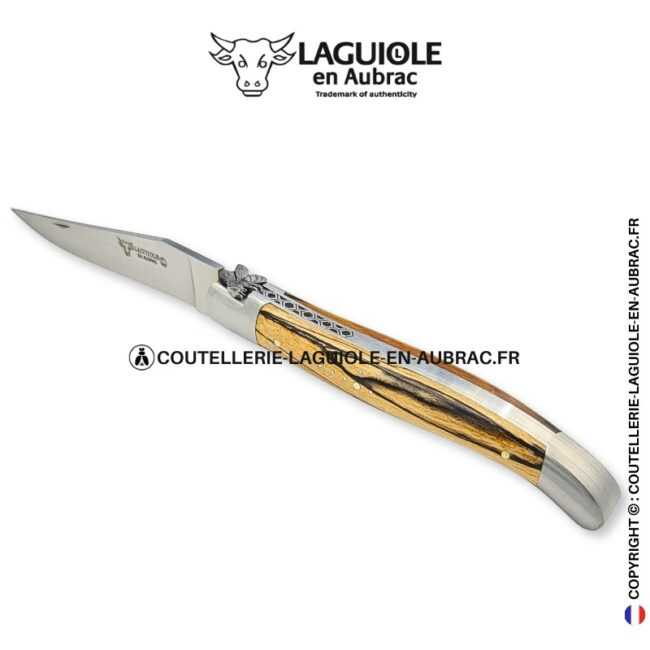 abeille architecte : couteau laguiole en bois d'aubrac – abeille sculptée – ressort alvéolé