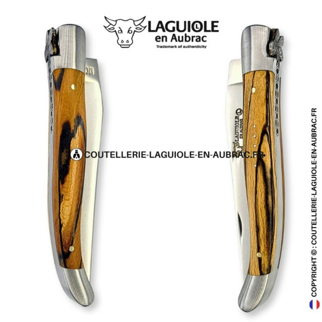 abeille architecte : couteau laguiole en bois d'aubrac – abeille sculptée – ressort alvéolé