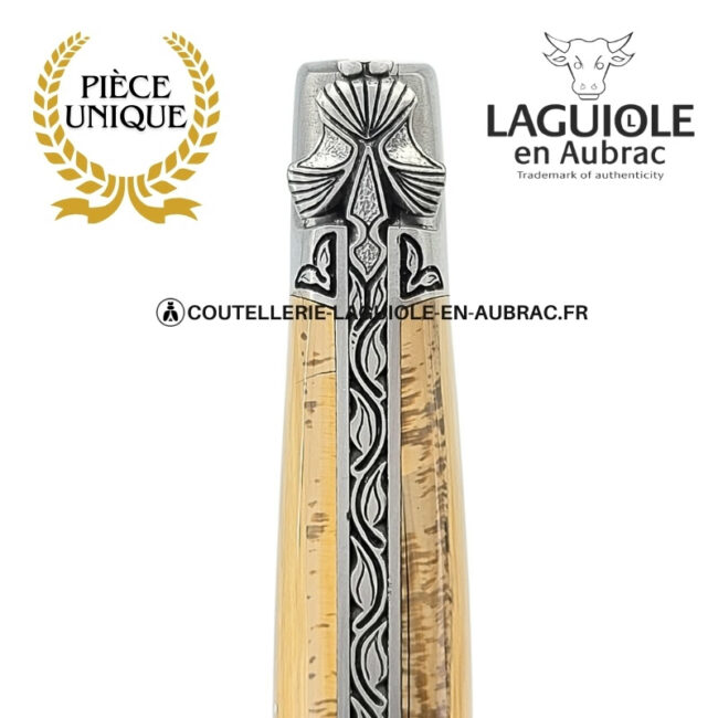 ailes d'ivoire : couteau laguiole en ivoire fossile de mammouth marron – abeille moderne – mitres gravées