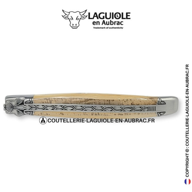 ailes d'ivoire : couteau laguiole en ivoire fossile de mammouth marron – abeille moderne – mitres gravées