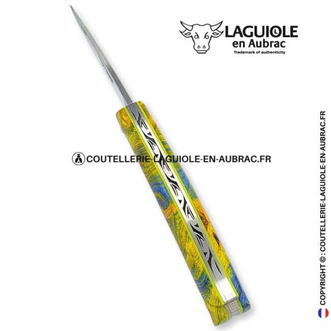 mistral psychédélique : couteau plein manche en loupe de marronnier coloré