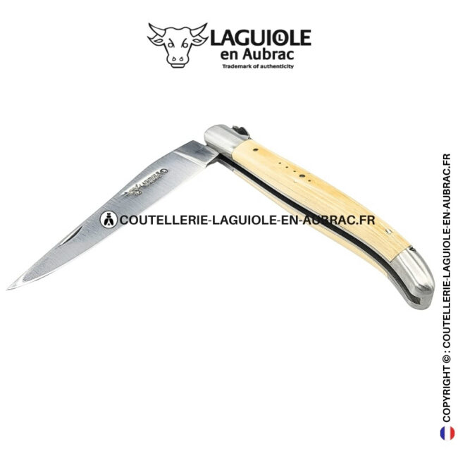 murmure végétal : couteau laguiole en ivoire de mammouth – abeille et motifs végétaux sculptés