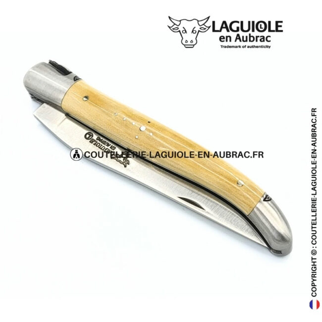 murmure végétal : couteau laguiole en ivoire de mammouth – abeille et motifs végétaux sculptés