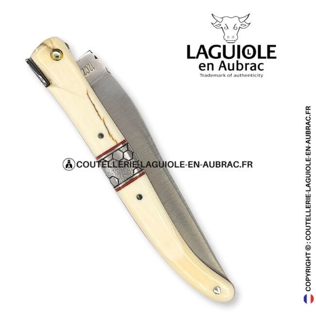 olórin le blanc: couteau laguiole plein manche mitre centrale croûte d'ivoire de mammouth